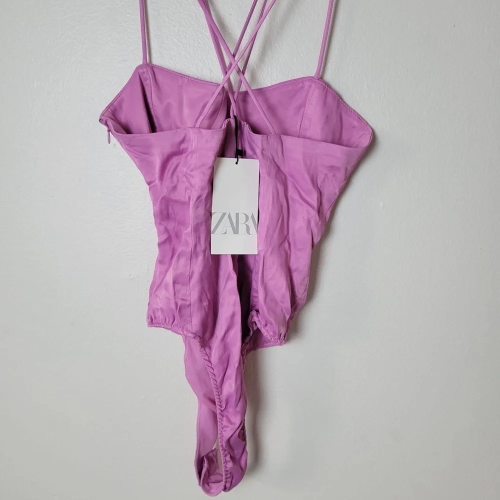 NWT ZARA  SATIN-EFFECT STRAPPY BODYSUIT Pink Size Small Ref 4661/480 - Picture 9 of 14